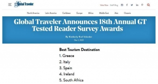 Global Traveler: Η Ελλάδα Καλύτερος Τουριστικός Προορισμός του 2021 στα αμερικανικά Tested Reader Survey Awards